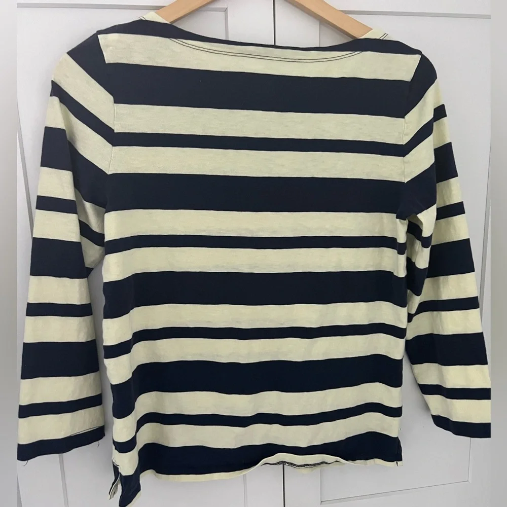 J. CREW Painter slub cotton boatneck T-shirt Yellow Navy Blue Stripe Size Medium